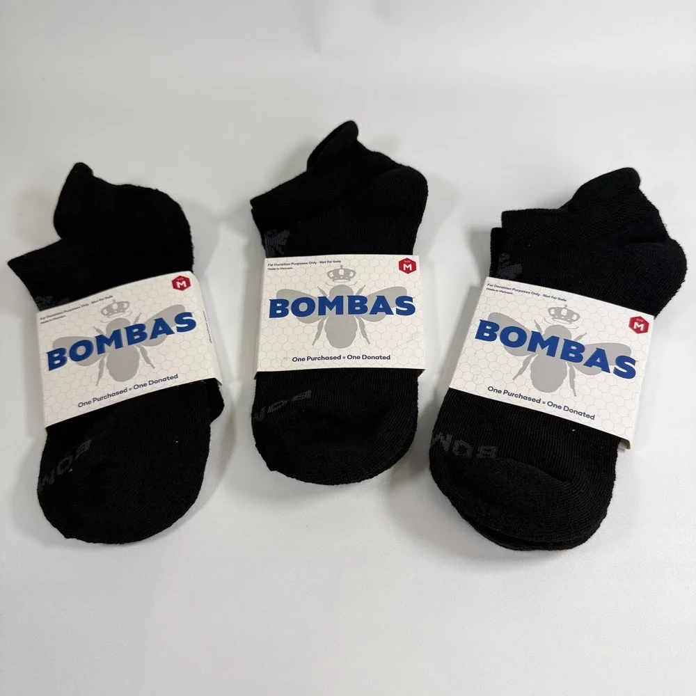 Bombas Cushion No Show Ankle Socks Lot of 3 Pack Medium M Black Honeycomb Arch